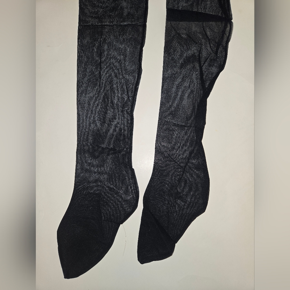 Victoria's Secret Patterned Black Thigh High Stockings S